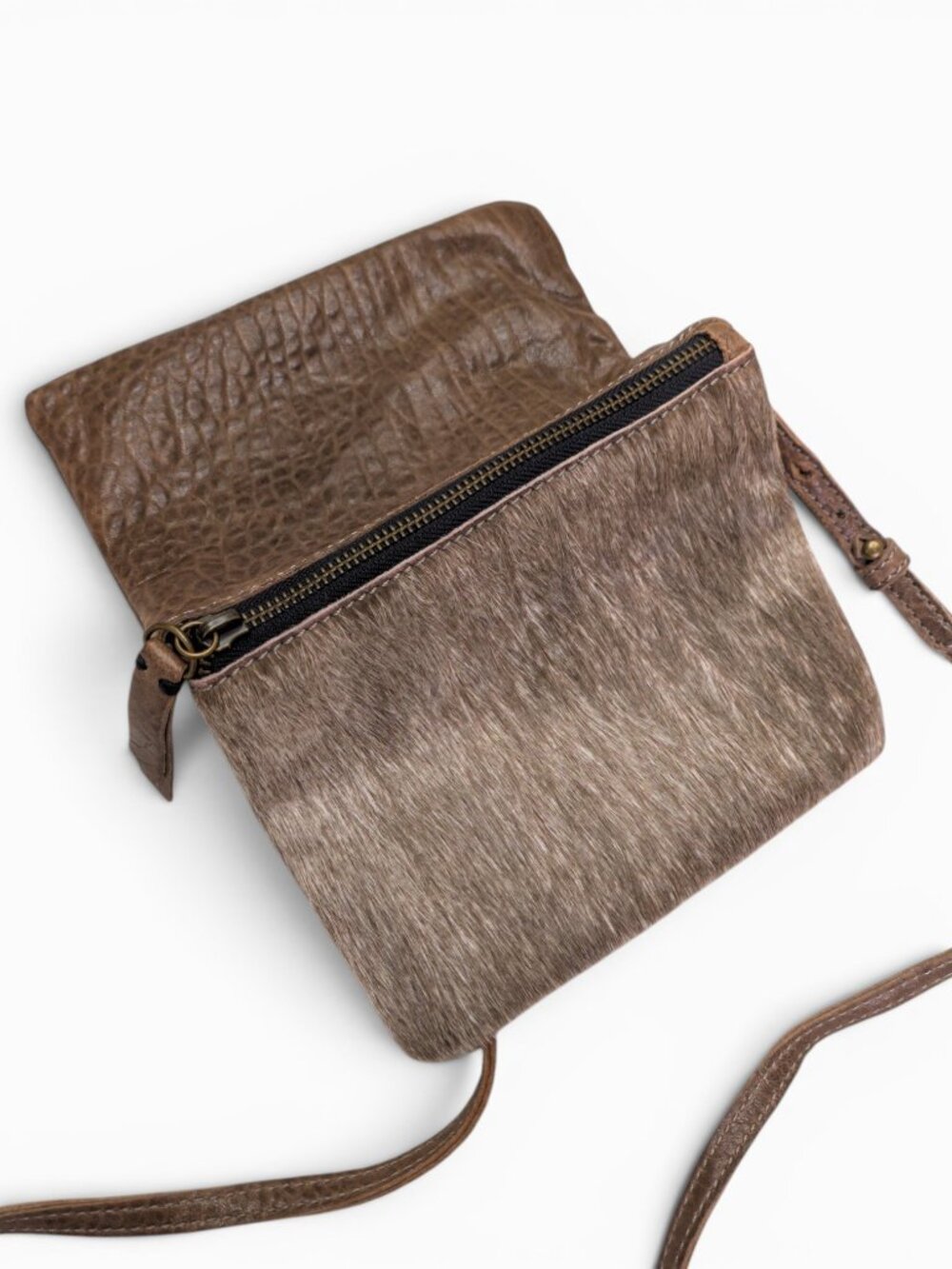 49 Square Miles Leather & Hair-On-Hide Crossbody, Dual-Pocket Design - Picture 8 of 15